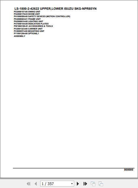 Tadano Crane LS 1800 2 42622 Upper Lower Isuzu SKG NPR85YN Parts Catalog 1