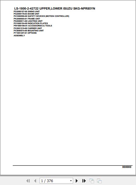Tadano Crane LS 1800 2 42722 Upper Lower Isuzu SKG NPR85YN Parts Catalog 1