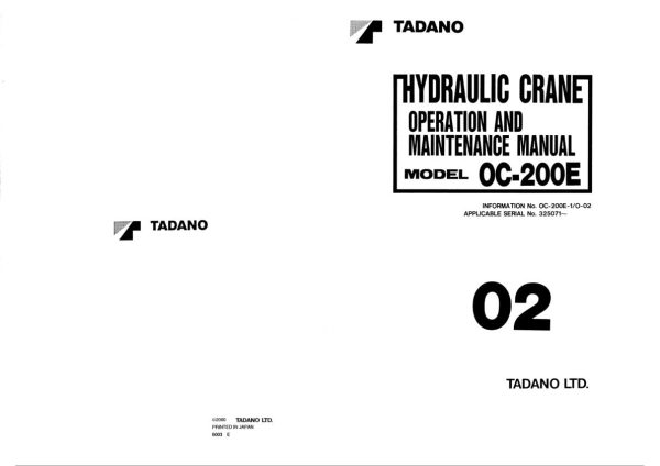 Tadano Crane OC 200E Operation Manual OC 200E 1 O 02 2000 1