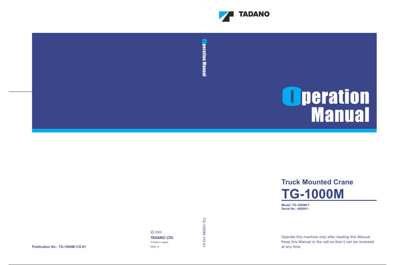 Tadano Crane TG 1000M 1 Operation Manual TG 1000M 1 O 01 2000 EN JP 1