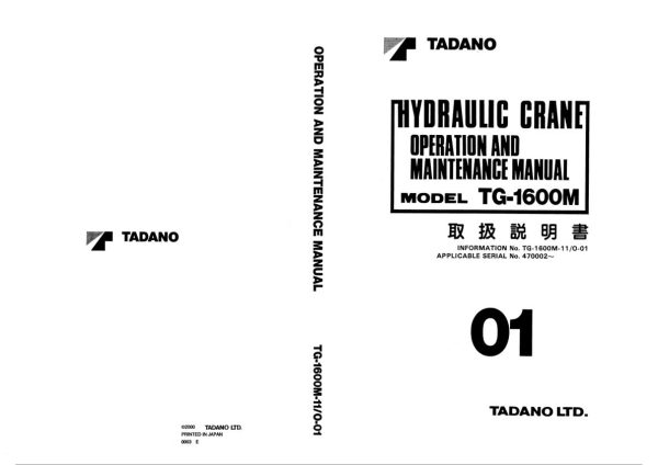 Tadano Crane TG 1600M 1 Operation Manual TG 1600M 11 O 01 2000 EN JP 1