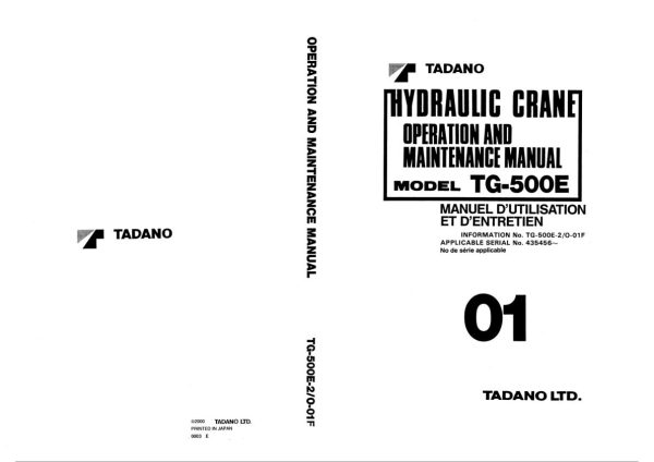 Tadano Crane TG 500E 2 Operation Manual TG 500E 2 O 01F 2000 EN FR 1