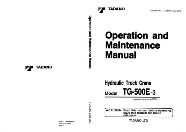 Tadano Crane TG 500E 3 Operation Manual TG 500E 3 O2 2EJ 2000 EN JP 1