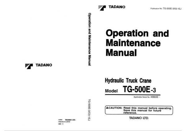 Tadano Crane TG 500E 3 Operation Manual TG 500E 3 O3 1EJ 2000 EN JP 1