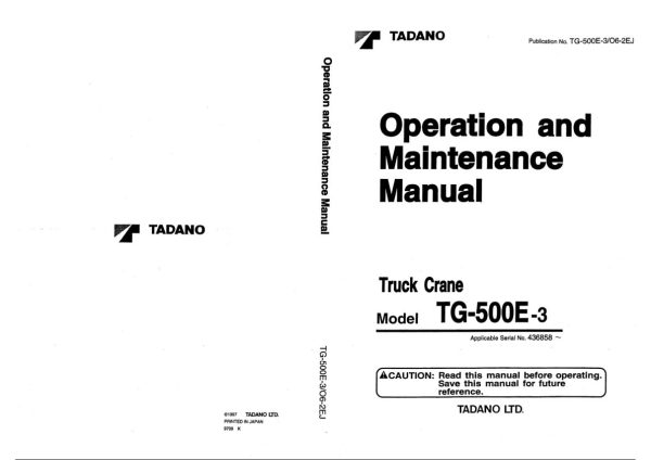 Tadano Crane TG 500E 3 Operation Manual TG 500E 3 O6 2EJ 1997 EN JP 1