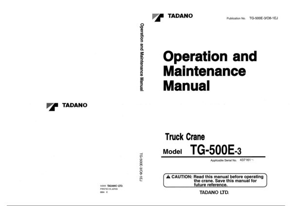 Tadano Crane TG 500E 3 Operation Manual TG 500E 3 O8 1EJ 2000 EN JP 1