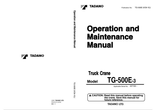 Tadano Crane TG 500E 3 Operation Manual TG 500E 3 O9 1EJ 2000 EN JP 1