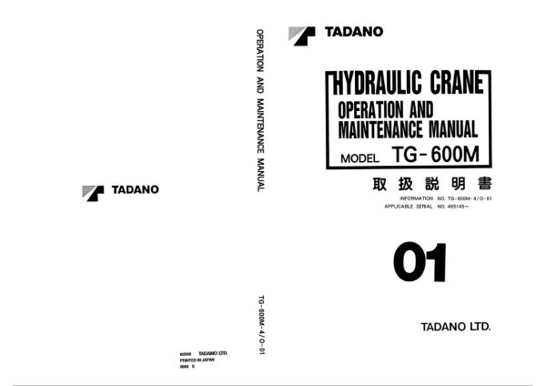 Tadano Crane TG 600M 4 Operation Manual TG 600M 4 O 01 2000 EN JP 1