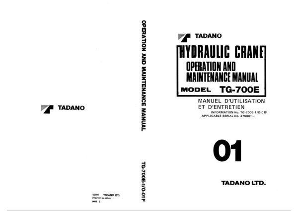 Tadano Crane TG 700E 1 Operation Manual TG 700E 1 O 01F 2000 EN FR 1