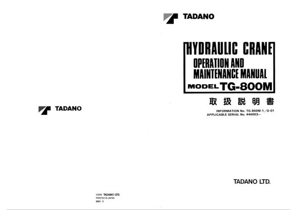 Tadano Crane TG 800M 1 Operation Manual TG 800M 1 O 01 2000 EN JP 1