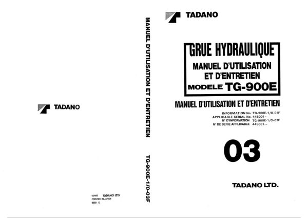 Tadano Crane TG 900E 1 Operation Manual TG 900E 1 O 03F 2000 EN FR 1