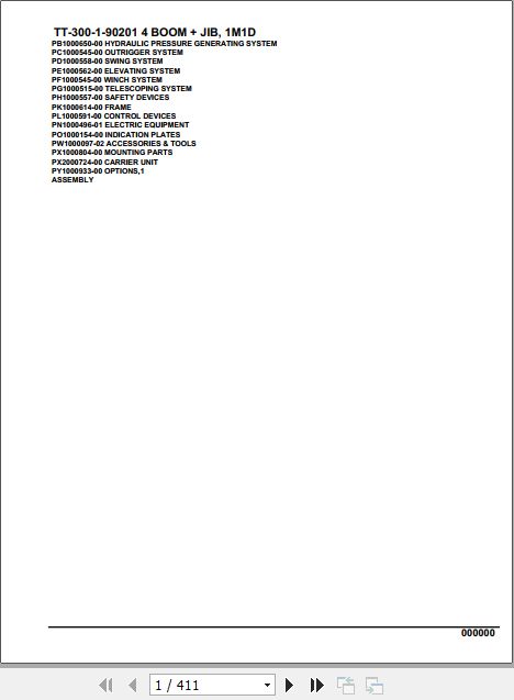 Tadano Crane TT 300 1 90201 4 Boom Jib 1M1D Parts Catalog 1
