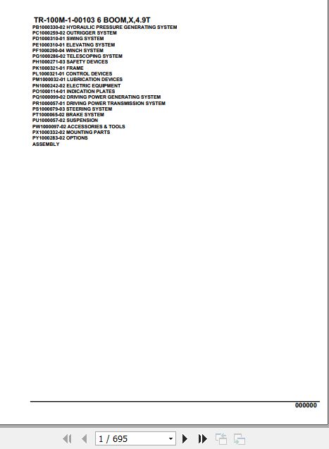 Tadano Hydraulic Crane TR 100M 1 00103 6 Boom X 4.9T Parts Catalog 1