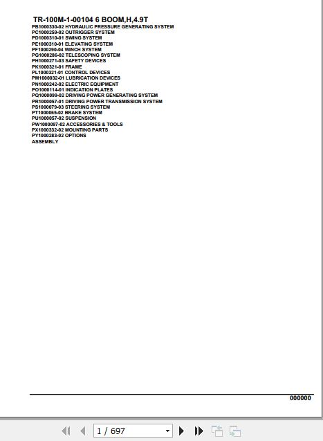 Tadano Hydraulic Crane TR 100M 1 00104 6 Boom H 4.9T Parts Catalog 1