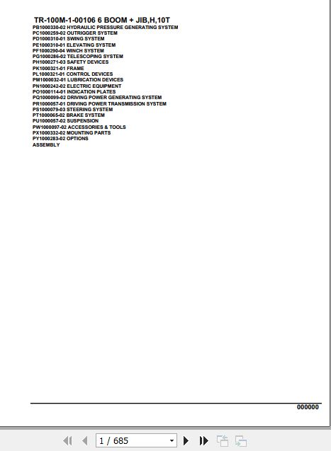 Tadano Hydraulic Crane TR 100M 1 00106 6 Boom Jib H 10T Parts Catalog 1