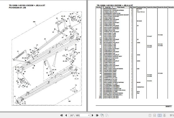 Tadano Hydraulic Crane TR 100M 1 00108 6 Boom Jib H 4.9T Parts Catalog 2
