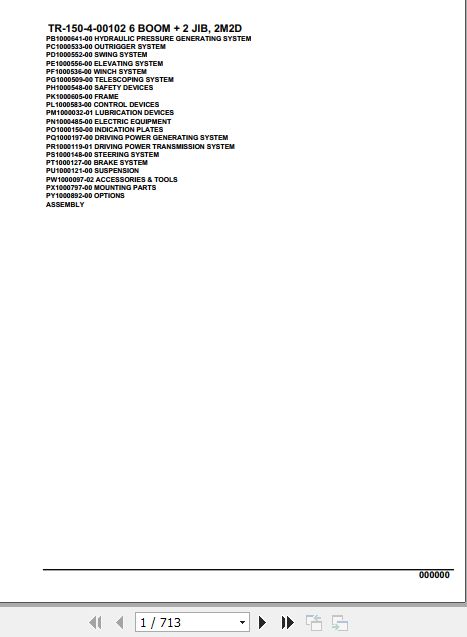 Tadano Hydraulic Crane TR 150 4 00102 6 Boom 2 Jib 2M2D Parts Catalog 1