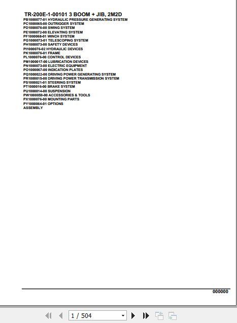 Tadano Hydraulic Crane TR 200E 1 00101 3 Boom Jib 2M2D Parts Catalog 1