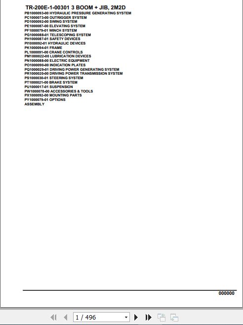 Tadano Hydraulic Crane TR 200E 1 00301 3 Boom Jib 2M2D Parts Catalog 1