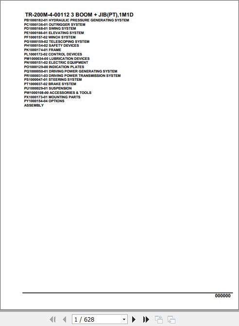 Tadano Hydraulic Crane TR 200M 4 00112 3 Boom Jib PT 1M1D Parts Catalog 1