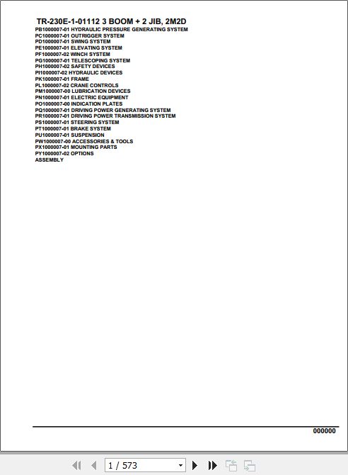 Tadano Hydraulic Crane TR 230E 1 01112 3 Boom 2 Jib 2M2D Parts Catalog 1