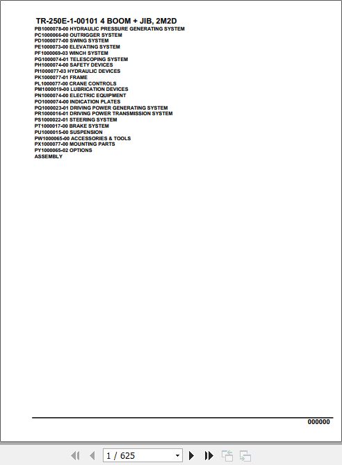 Tadano Hydraulic Crane TR 250E 1 00101 4 Boom Jib 2M2D Parts Catalog 1