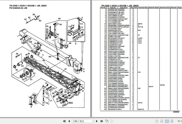 Tadano Hydraulic Crane TR 250E 1 00301 4 Boom Jib 2M2D Parts Catalog 2