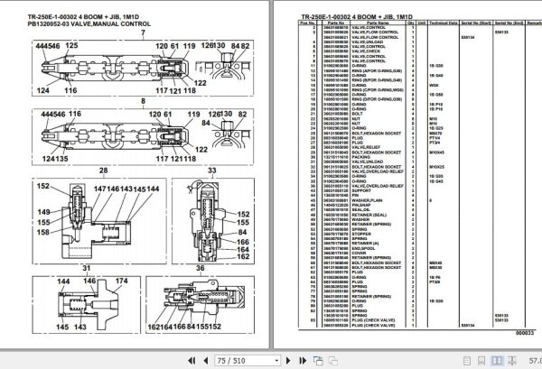 Tadano Hydraulic Crane TR 250E 1 00302 4 Boom Jib 1M1D Parts Catalog 2