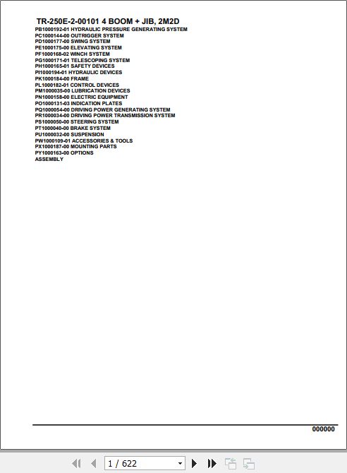Tadano Hydraulic Crane TR 250E 2 00101 4 Boom Jib 2M2D Parts Catalog 1
