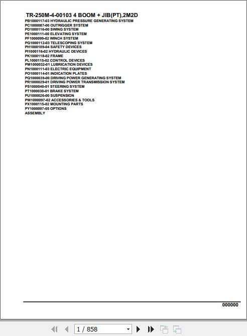 Tadano Hydraulic Crane TR 250M 4 00103 4 Boom Jib PT 2M2D Parts Catalog 1
