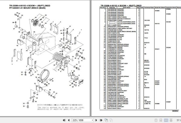 Tadano Hydraulic Crane TR 250M 4 00103 4 Boom Jib PT 2M2D Parts Catalog 2