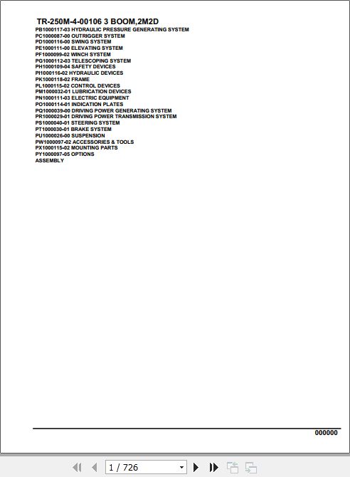 Tadano Hydraulic Crane TR 250M 4 00106 3 Boom 2M2D Parts Catalog 1