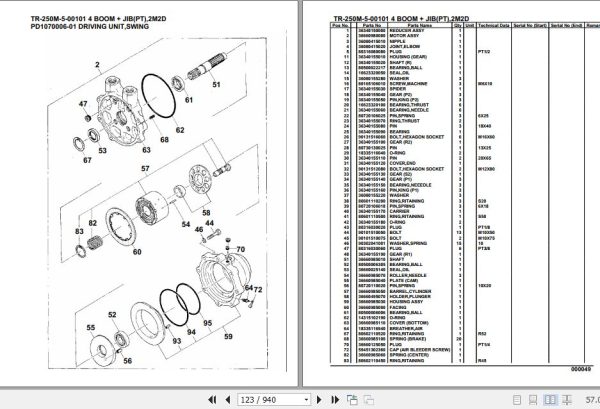 Tadano Hydraulic Crane TR 250M 5 00101 4 Boom Jib PT 2M2D Parts Catalog 2