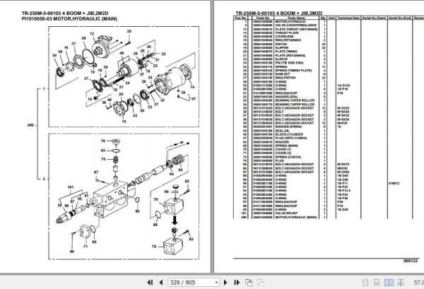 Tadano Hydraulic Crane TR 250M 5 00103 4 Boom Jib 2M2D Parts Catalog 2