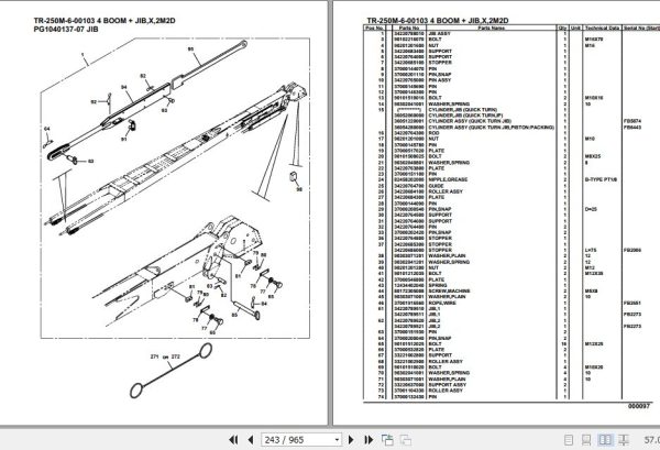 Tadano Hydraulic Crane TR 250M 6 00103 4 Boom Jib X 2M2D Parts Catalog 2