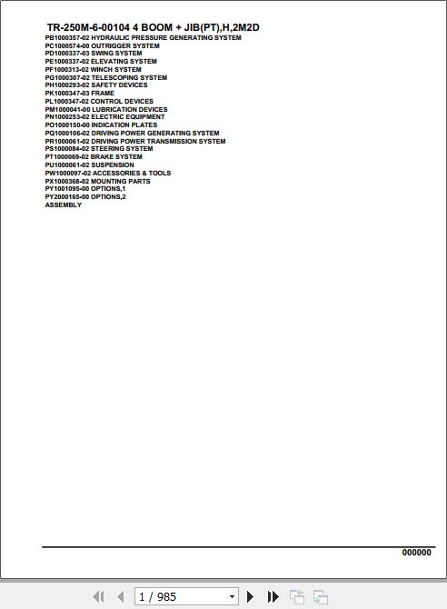 Tadano Hydraulic Crane TR 250M 6 00104 4 Boom Jib PT H 2M2D Parts Catalog 1