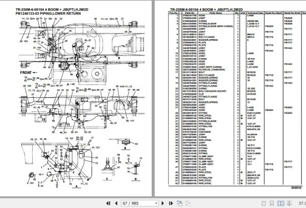 Tadano Hydraulic Crane TR 250M 6 00104 4 Boom Jib PT H 2M2D Parts Catalog 2