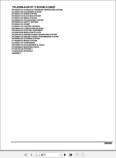 Tadano Hydraulic Crane TR 250M 6 00107 5 Boom H 2M2D Parts Catalog 1