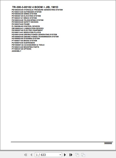 Tadano Hydraulic Crane TR 300 3 00102 4 Boom Jib 1M1D Parts Catalog 1