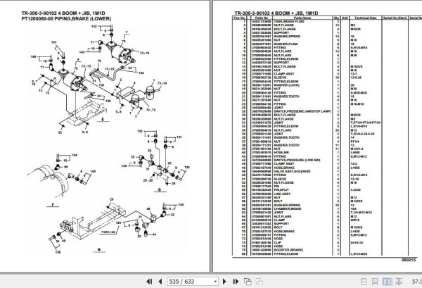 Tadano Hydraulic Crane TR 300 3 00102 4 Boom Jib 1M1D Parts Catalog 2