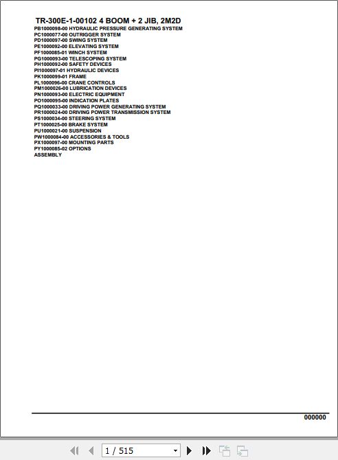 Tadano Hydraulic Crane TR 300E 1 00102 4 Boom 2 Jib 2M2D Parts Catalog 1
