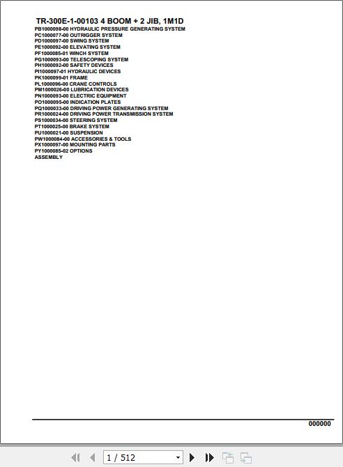 Tadano Hydraulic Crane TR 300E 1 00103 4 Boom 2 Jib 1M1D Parts Catalog 1