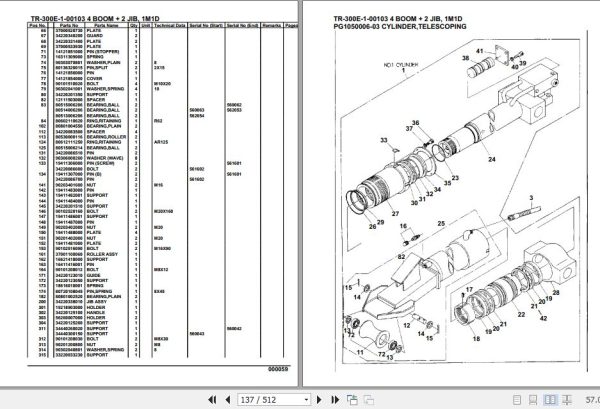 Tadano Hydraulic Crane TR 300E 1 00103 4 Boom 2 Jib 1M1D Parts Catalog 2