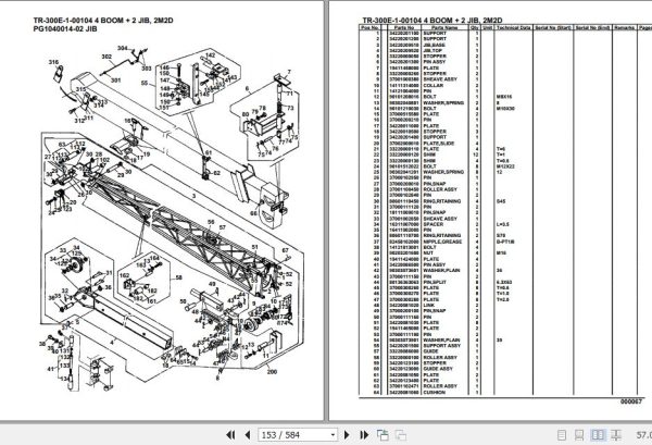 Tadano Hydraulic Crane TR 300E 1 00104 4 Boom 2 Jib 2M2D Parts Catalog 2