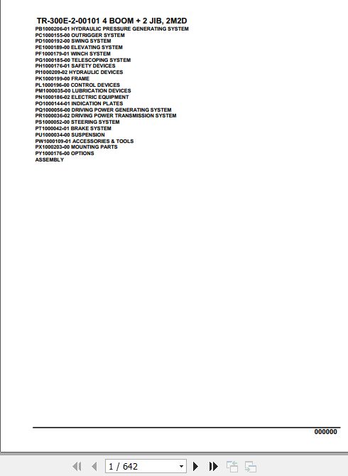 Tadano Hydraulic Crane TR 300E 2 00101 4 Boom 2 Jib 2M2D Parts Catalog 1