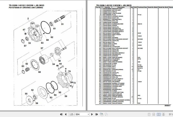 Tadano Hydraulic Crane TR 350M 1 00102 5 Boom Jib 3M3D Parts Catalog 2