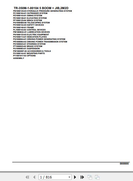 Tadano Hydraulic Crane TR 350M 1 00104 5 Boom Jib 2M2D Parts Catalog 1
