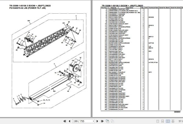 Tadano Hydraulic Crane TR 350M 1 00106 5 Boom Jib PT 2M2D Parts Catalog 2