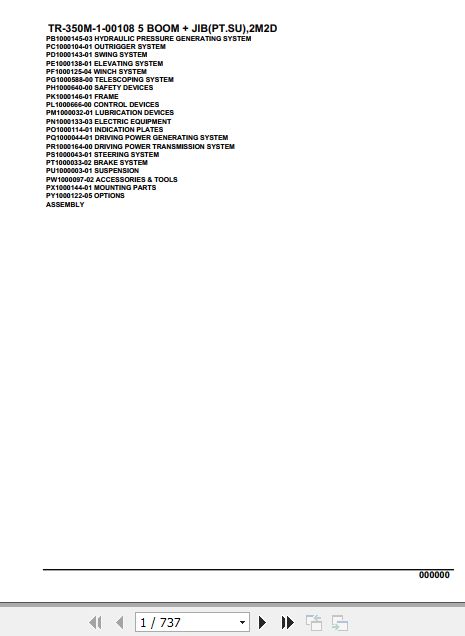 Tadano Hydraulic Crane TR 350M 1 00108 5 Boom Jib PT SU 2M2D Parts Catalog 1