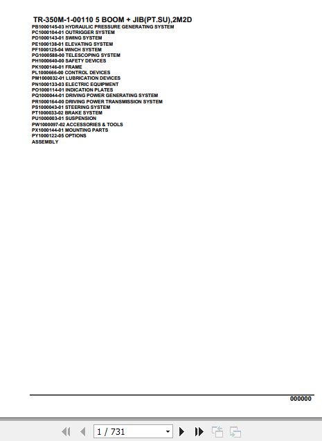 Tadano Hydraulic Crane TR 350M 1 00110 5 Boom Jib PT SU 2M2D Parts Catalog 1